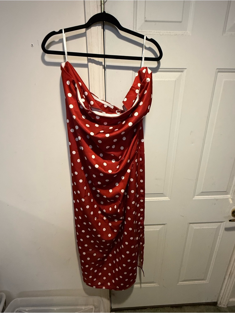 New ELOQUII Red Polka Dot Strapless Satin Slip Dress